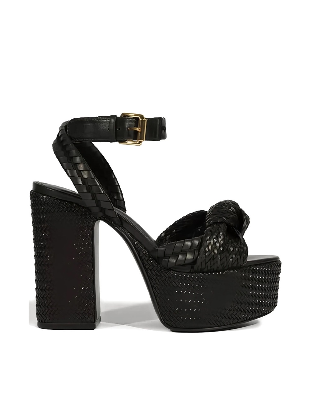 SCHUTZ Khari Black Woven Platform Ankle-Strap Sandals-7.5